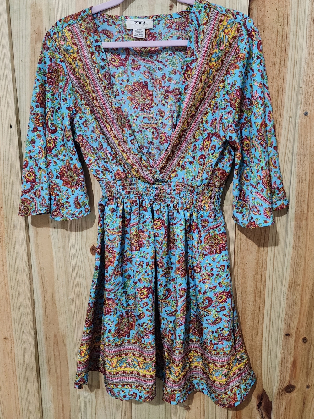 Zury Floral Paisley V-Neck Dress in Light Blue. NWOT